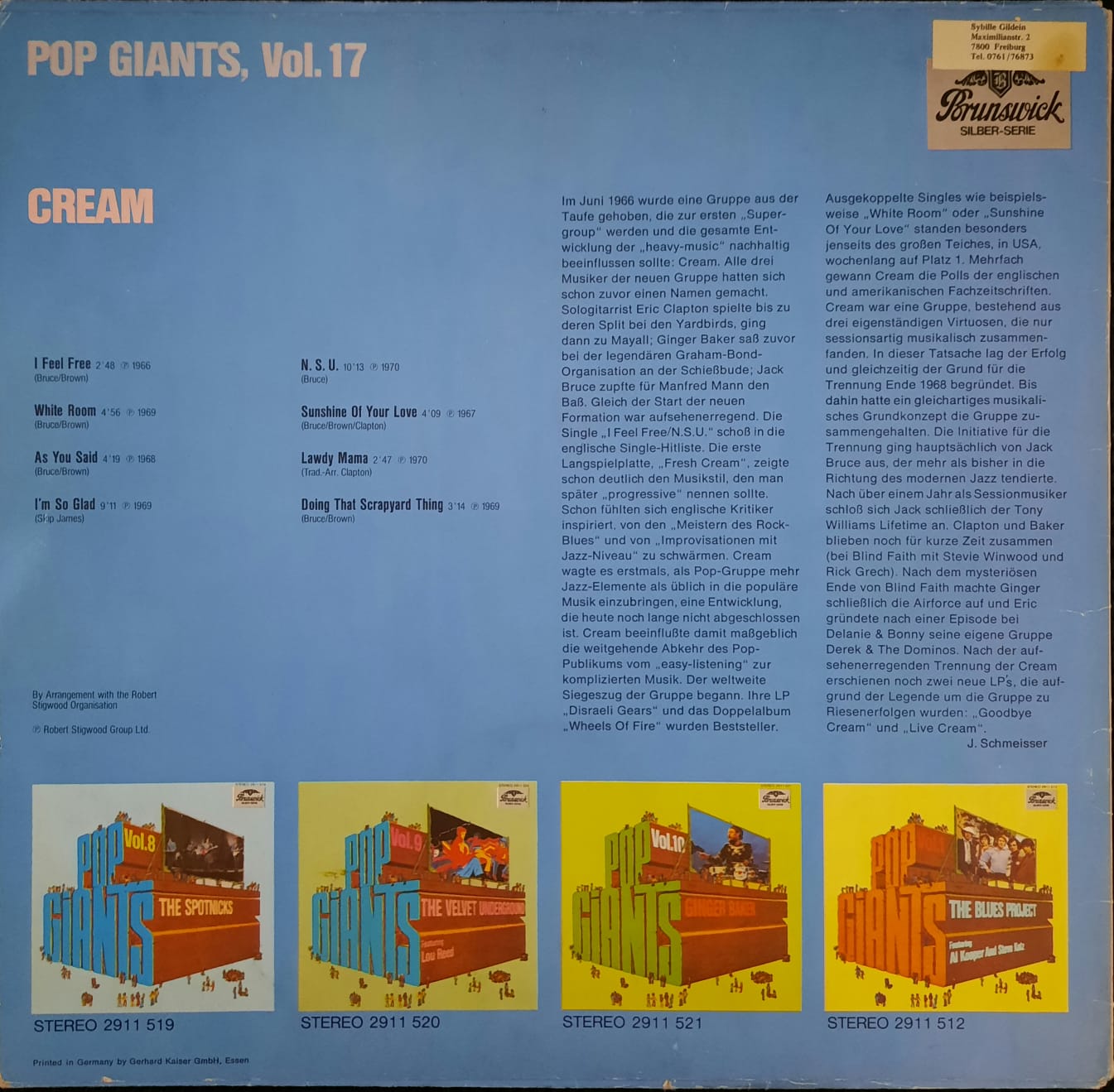 Cream – Pop Giants, Vol. 17 (LP, Alemania)