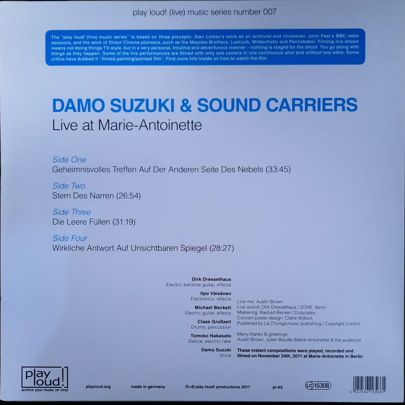 Damo Suzuki & Sound Carriers – Live At Marie Antoinette (2xLP, Alemania, 2017)
