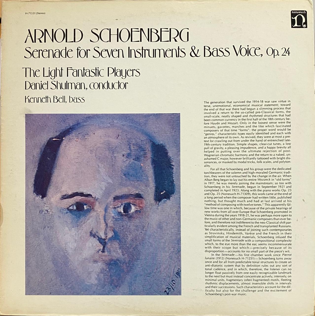 Arnold Schoenberg - The Light Fantastic Players – Serenade For Seven Instruments & Bass Voice, Op. 24 (vinilo, usado, EE.UU., 1976)
