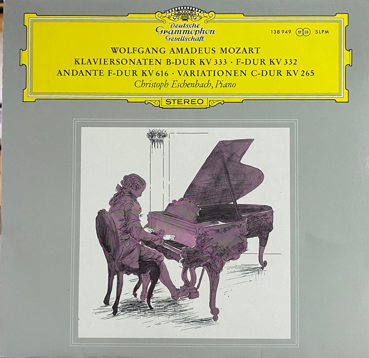 Wolfgang Amadeus Mozart - Christoph Eschenbach – Klaviersonate B-Dur KV 333 • Andante F-Dur KV 616 / Klaviersonate F-Dur KV 332 • Variationen C-Dur KV 265 (vinilo, usado, Alemania, 1966)
