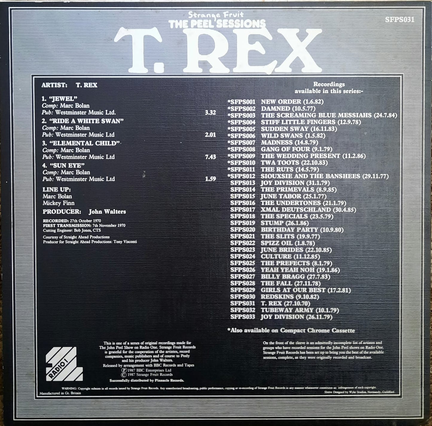 T. Rex - The Peel Sessions (LP, Reino Unido, 1987)