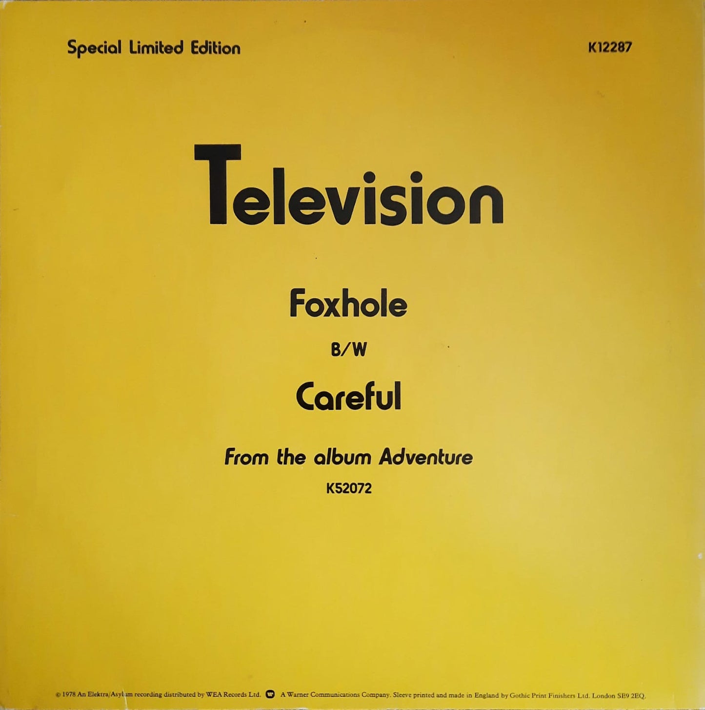 Television - Foxhole (Edición limitada, portada amarilla) (12″, Reino Unido, 1978)