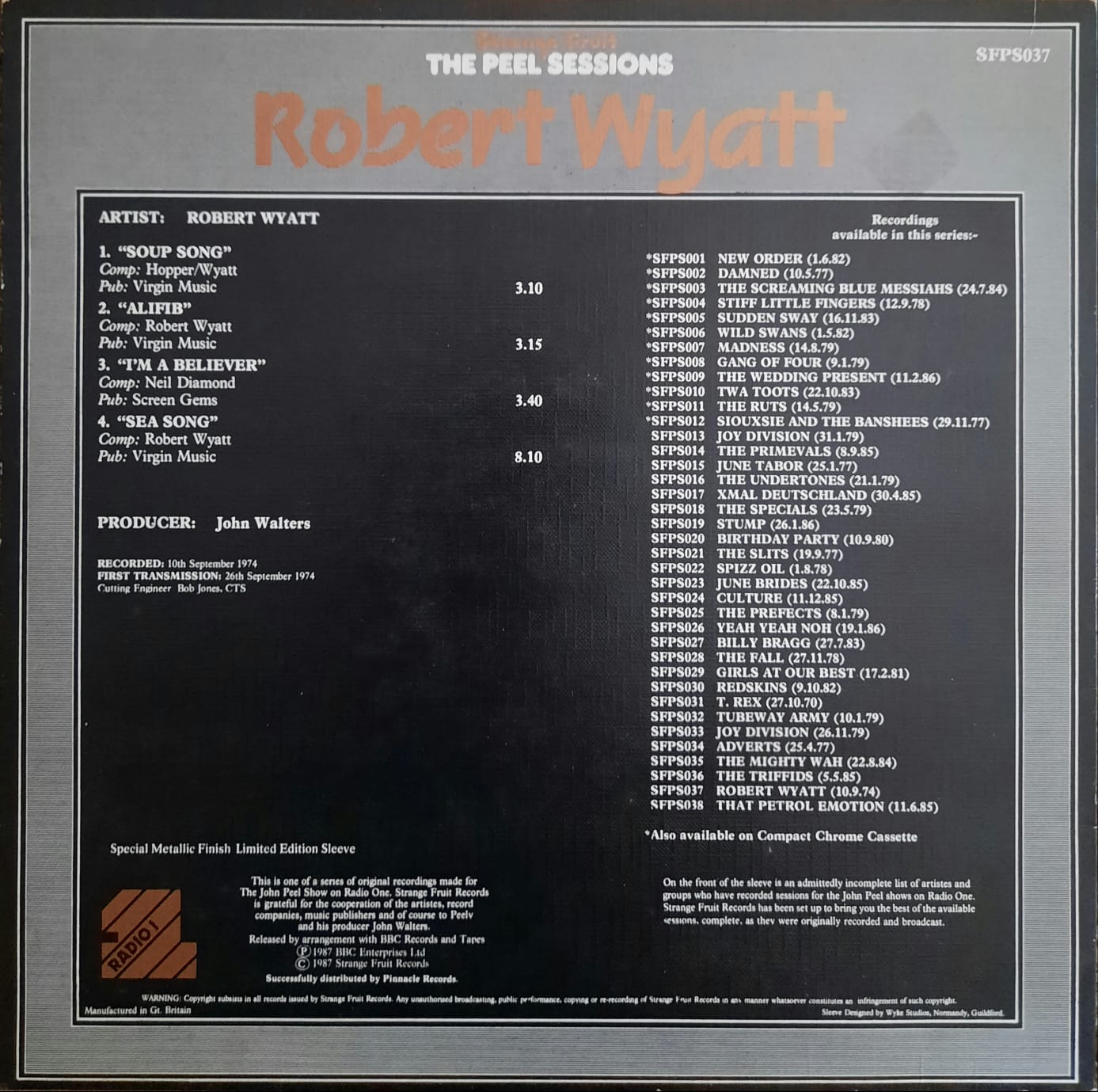 Robert Wyatt - The Peel Sessions (LP, Reino Unido, 1987)