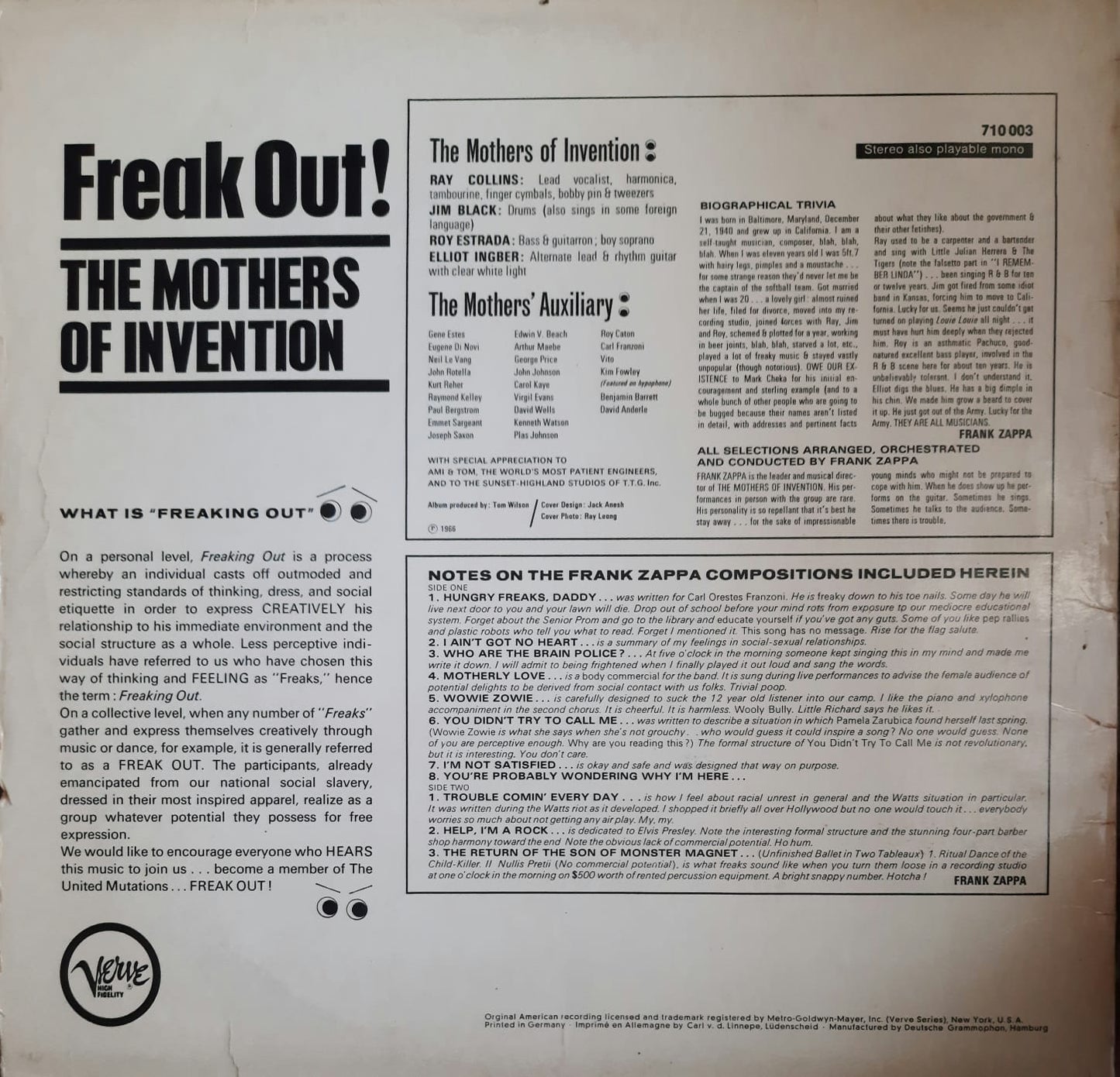 The Mothers Of Invention - Freak Out! (LP, Alemania, 1967)
