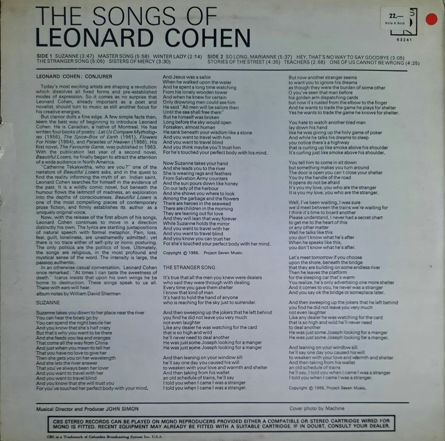 Leonard Cohen - Songs Of Leonard Cohen (LP, Reino Unido, 1968)