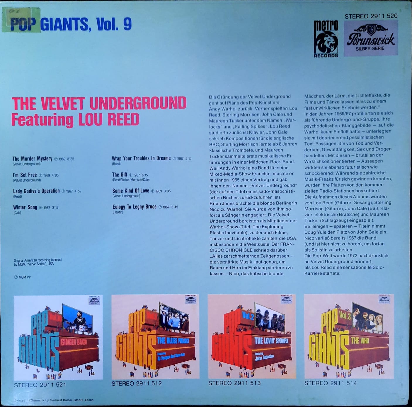 The Velvet Underground – Pop Giants, Vol. 9 (LP, Alemania)