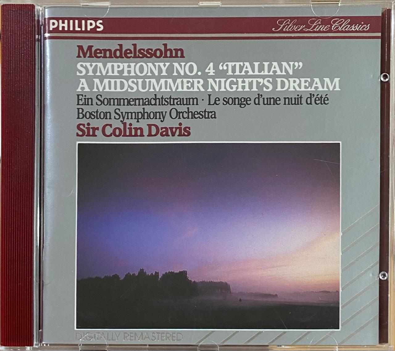 Mendelssohn - Sir Colin Davis, Boston Symphony Orchestra – Symphony No. 4 "Italian" / Music From A "Midsummer Night's Dream" (CD, usado, Alemania, 1987)