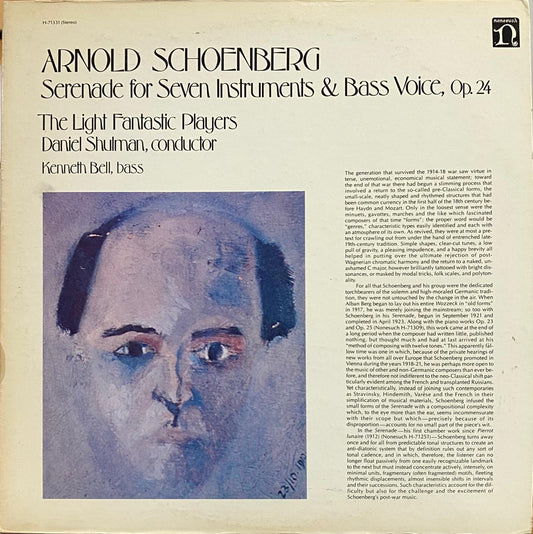 Arnold Schoenberg - The Light Fantastic Players – Serenade For Seven Instruments & Bass Voice, Op. 24 (vinilo, usado, EE.UU., 1976)