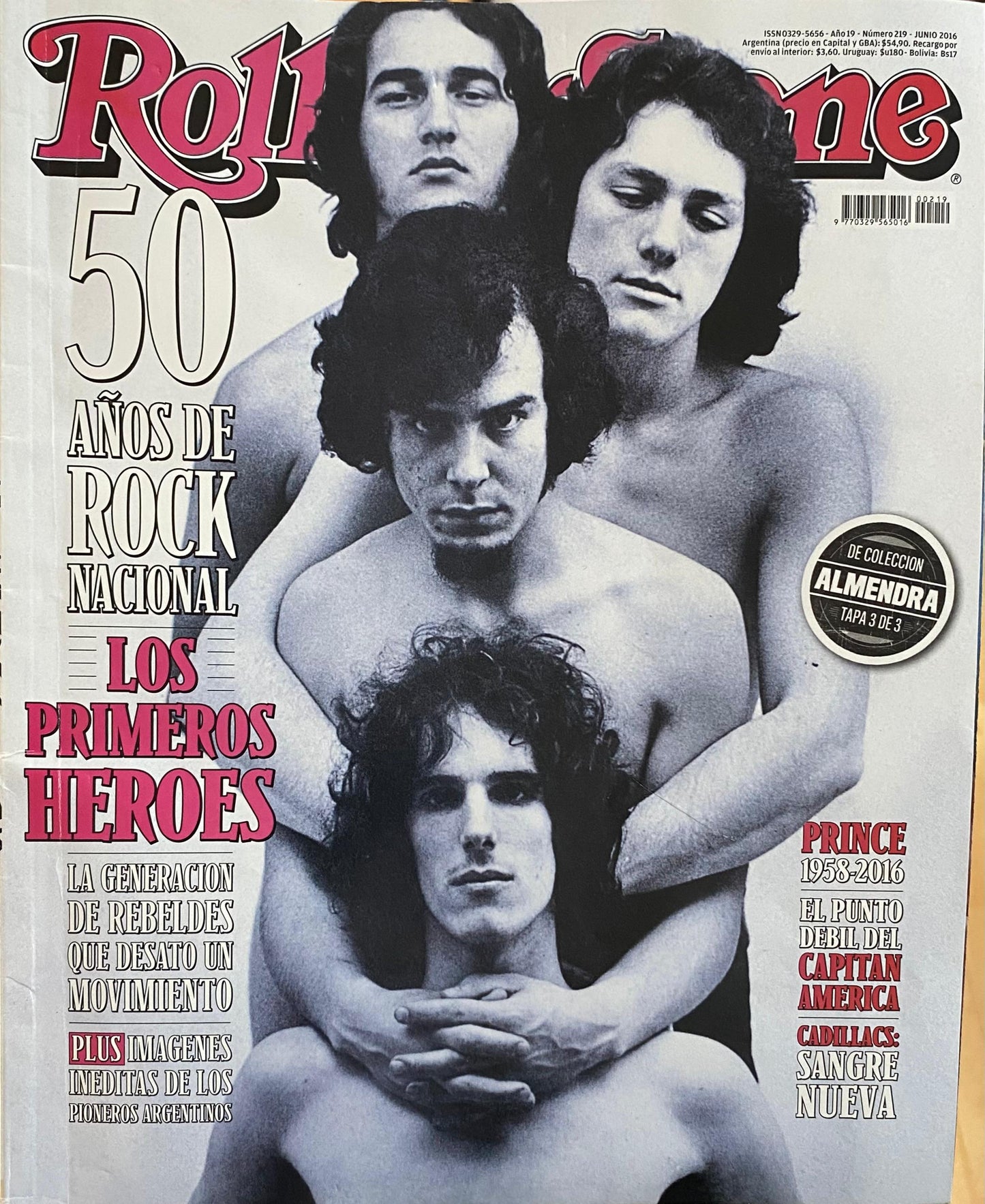 Rolling Stone Argentina, RS 219, junio 2016, 50 años de rock nacional. Los primeros héroes (Almendra, Prince, Los 100 mejores bateristas, Los Fabulosos Cadillacs)