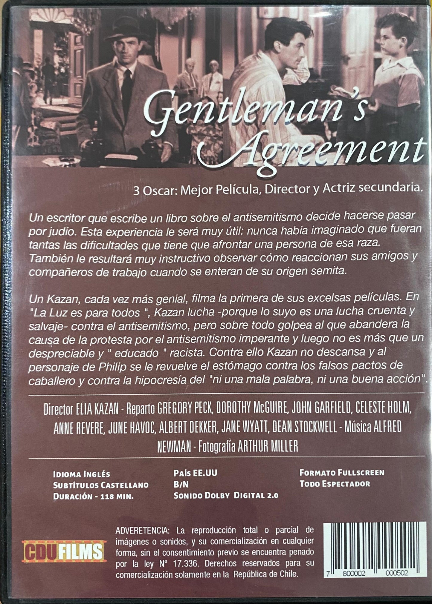 La luz es para todos (Gentleman's Agreement), de Elia Kazan (DVD, usado)