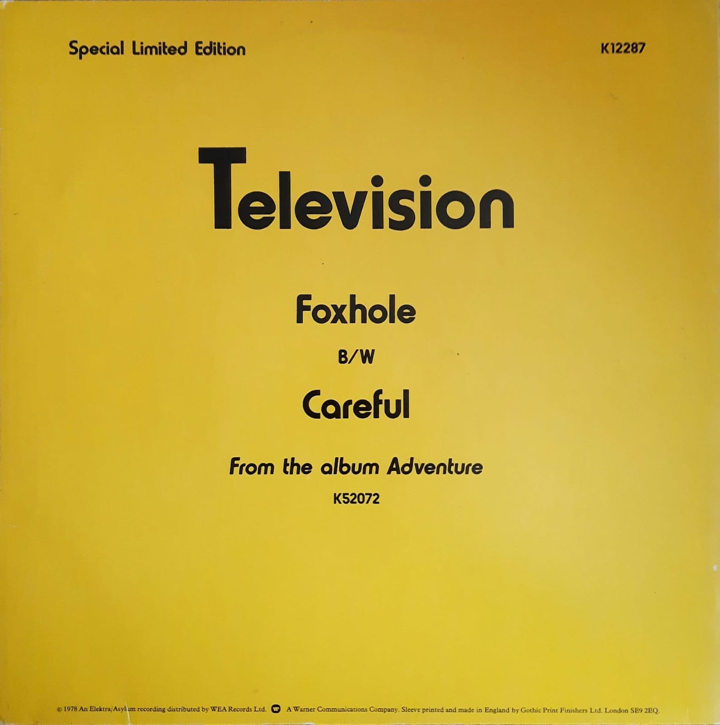 Television  - Foxhole (Edición limitada, portada amarilla) (12″, Reino Unido, 1978)